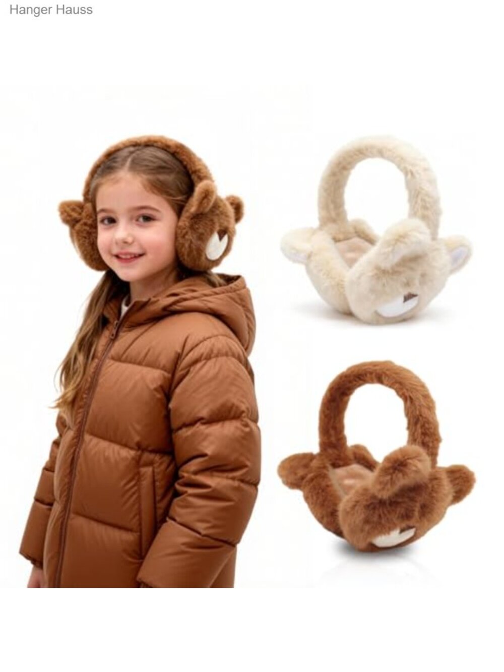 2 Pcs Fuzzy Bear Ear Muffs Foldable Faux Fur Winter Ear Warmers